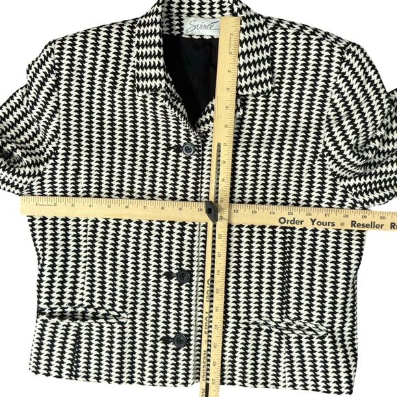 Vintage 90s Black White Houndstooth 100% Silk Cropped Blazer size XS Soiree - Picture 3 of 11